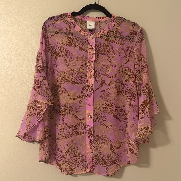 CAbi Pink Leopard Print Button Down Shirt - Picture 4 of 11